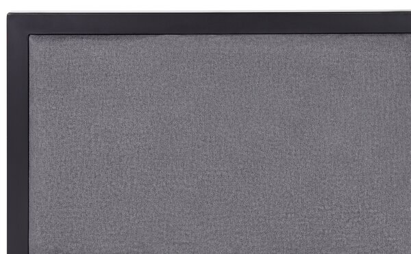 Kovová posteľ čierna 140 x 200 cm rám postele s roštom sivé čalúnené čelo minimalistický dizajn