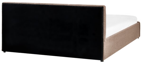 Posteľ s úložným priestorom sivobéžová buklé čalúnenie dvojlôžková 160 x 200 cm prešívané čelo