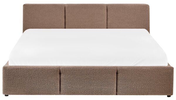 Posteľ s úložným priestorom sivobéžová buklé čalúnenie dvojlôžková 160 x 200 cm prešívané čelo