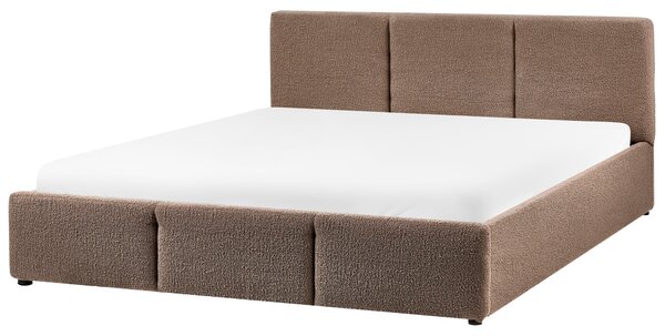 Posteľ s úložným priestorom sivobéžová buklé čalúnenie dvojlôžková 160 x 200 cm prešívané čelo