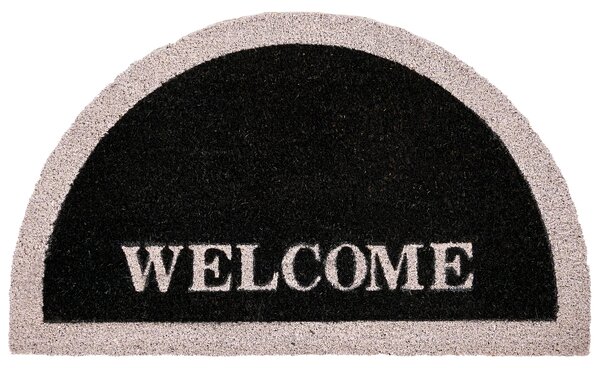 Rohožka čierna prírodné kokosové vlákno 45 x 75 cm PVC povlak protišmyková rohož s nápisom welcome do interiéru moderná