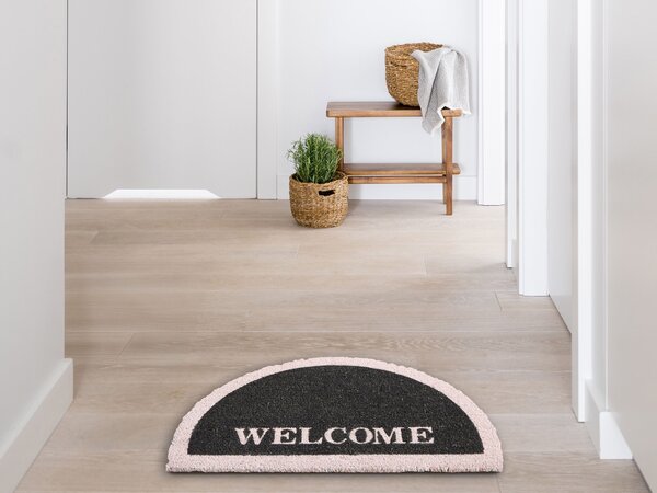 Rohožka čierna prírodné kokosové vlákno 45 x 75 cm PVC povlak protišmyková rohož s nápisom welcome do interiéru moderná