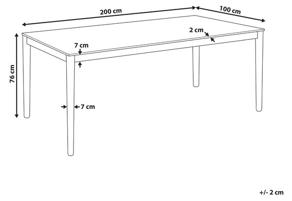 Jedálenský stôl prírodný jaseň MDF 200 x 100 cm nohy z kaučukového dreva dyhovaná doska prírodná povrchová úprava minimalistický štýl