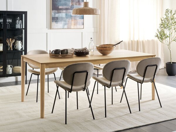 Jedálenský stôl prírodný jaseň MDF 200 x 100 cm nohy z kaučukového dreva dyhovaná doska prírodná povrchová úprava minimalistický štýl
