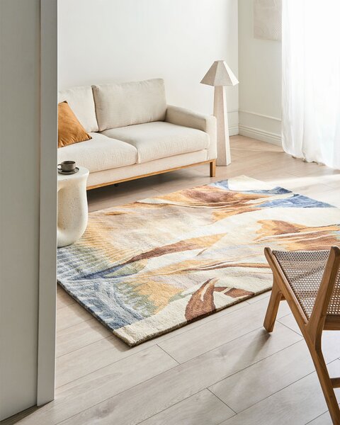 Koberec viacfarebný viskóza a vlna obdĺžnikový abstraktný vzor 160 x 230 cm retro štýl obývacia izba