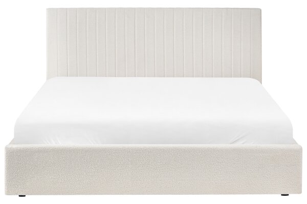 Posteľ s úložným priestorom krémová biela buklé čalúnenie 180 x 200 cm vysoké prešívané čelo nábytok do spálne