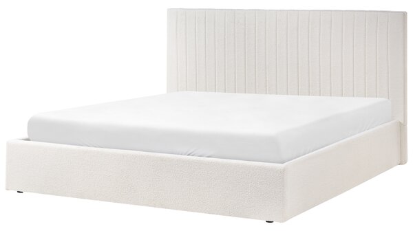 Posteľ s úložným priestorom krémová biela buklé čalúnenie 180 x 200 cm vysoké prešívané čelo nábytok do spálne