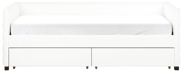 Posteľ krémová biela zamatové čalúnenie jednolôžko 90 x 200 cm lamelový rošt zásuvky úložný priestor moderný štýl