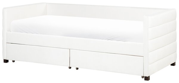 Posteľ krémová biela zamatové čalúnenie jednolôžko 90 x 200 cm lamelový rošt zásuvky úložný priestor moderný štýl
