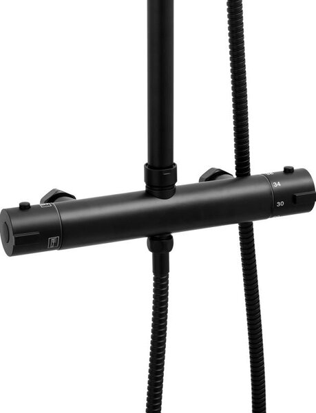 Erga Enza, sprchová súprava s termostatickou batériou a dažďovou hlavicou 20cm, čierna matná, ERG-YKA-BP.ENZA20-BLK