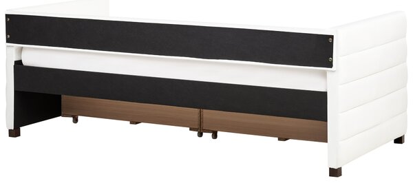 Posteľ krémová biela zamatové čalúnenie jednolôžko 90 x 200 cm lamelový rošt zásuvky úložný priestor moderný štýl