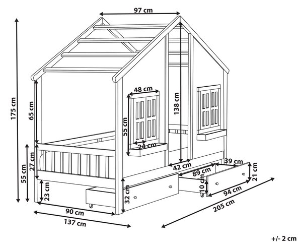 Detská posteľ s úložným priestorom biela borovicové drevo 90 x 200 cm v tvare domu so zásuvkami moderný štýl detská izba