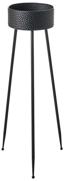 Kvetináč čierny železný 33 x 31 x 88 cm interiér exteriér statívové nohy odolnosť voči UV žiareniu moderný priemyselný štýl
