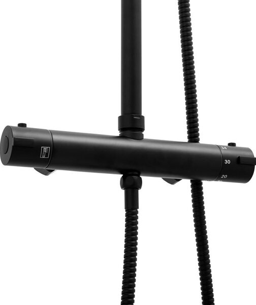 Erga Bodo Therm, sprchová súprava s termostatickou batériou a dažďovou hlavicou 23x23cm, čierna matná, ERG-YKA-BP.BODO-THERM-23-BLK