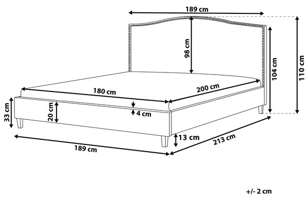 Posteľ sivá látkové čalúnenie 180 x 200 cm čelo s lemovaním s roštom klasický štýl
