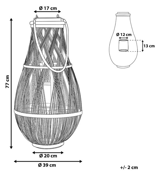 Lampáš čierny bambusové drevo 77 cm izbový vonkajší so skleneným držiakom na sviečku škandinávsky boho