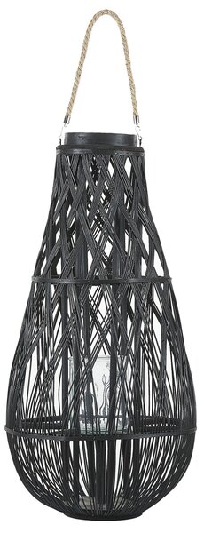 Lampáš čierny bambusové drevo 77 cm izbový vonkajší so skleneným držiakom na sviečku škandinávsky boho