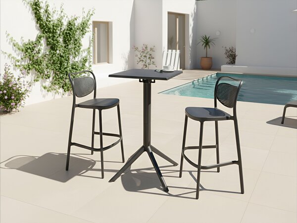 Bistro stolík čierny syntetický materiál 60 x 60 cm sklopná stolová doska vonkajší odolný stôl na balkón