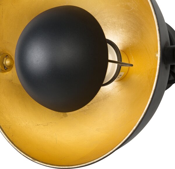 Nástenná lampa čierna a zlatá kovová dvojfarebné tienidlo industriálny dizajn