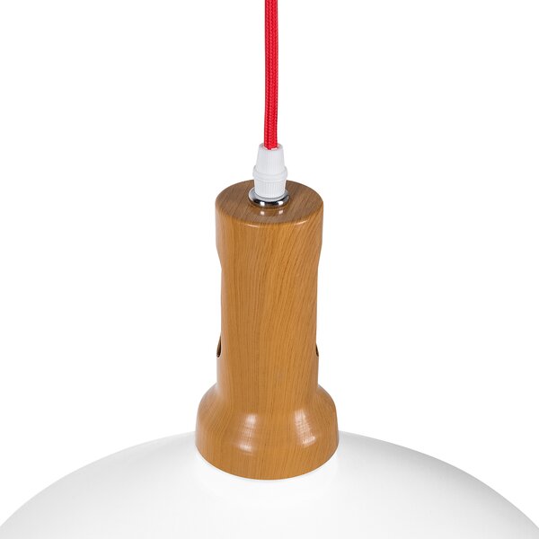 Závesné svetlo závesná lampa biela so zlatou a svetlé drevo hliníkové okrúhle geometrické tienidlo industriálny dizajn