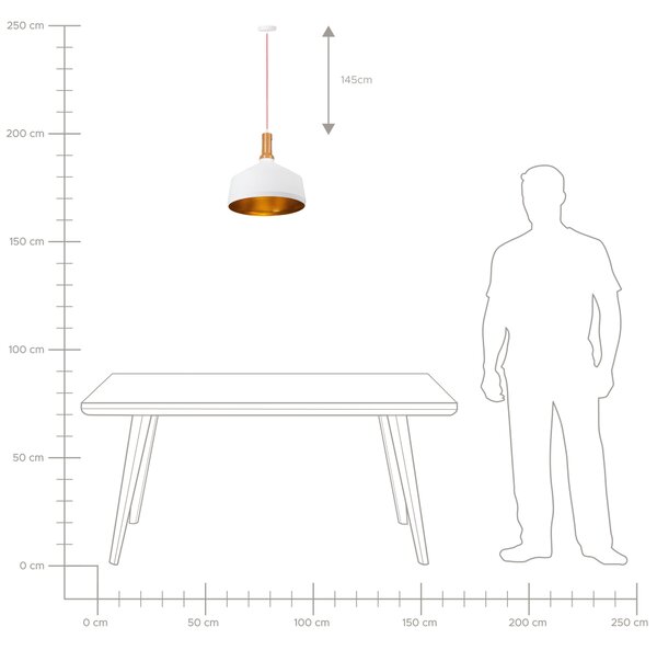 Závesné svetlo závesná lampa biela so zlatou a svetlé drevo hliníkové okrúhle geometrické tienidlo industriálny dizajn