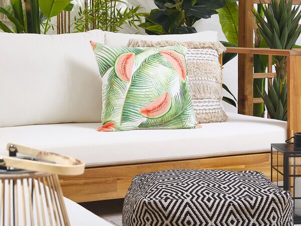 Sada 2 záhradných vankúšov zelená viacfarebná polyester 45 x 45 cm štvorcový tvar kvetovaný vzor moderný štýl odolnosť voči UV exteriér