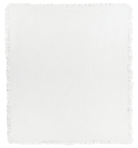 Deka biela bavlnená 200 x 220 cm posteľná prikrývka s ozdobným volánom spálňa