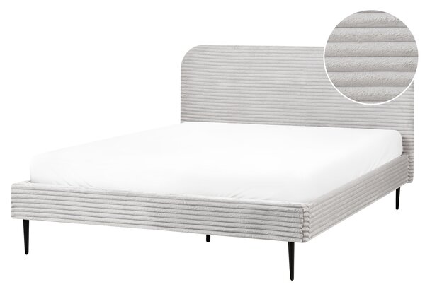 Posteľ svetlosivá menčestrová 160 x 200 cm čalúnené čelo čierne nohy lamelový rošt minimalistický dizajn