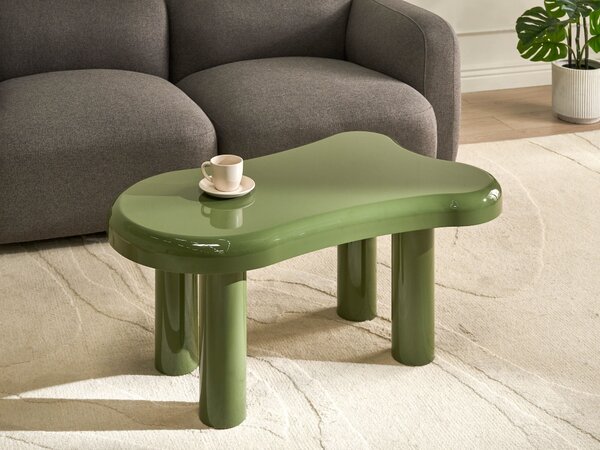 Konferenčný stolík zelený MDF materiál 93 x 60 x 44 cm oválna vrchná doska obývacia izba moderný minimalistický štýl