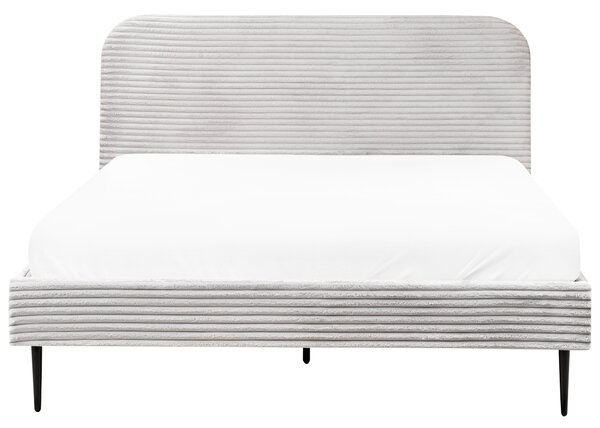 Posteľ svetlosivá menčestrová 160 x 200 cm čalúnené čelo čierne nohy lamelový rošt minimalistický dizajn