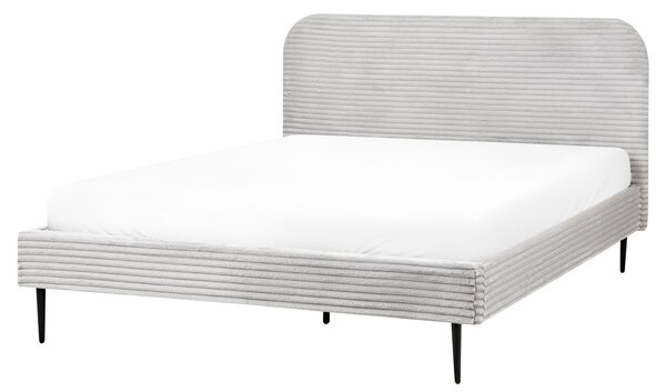 Posteľ svetlosivá menčestrová 160 x 200 cm čalúnené čelo čierne nohy lamelový rošt minimalistický dizajn