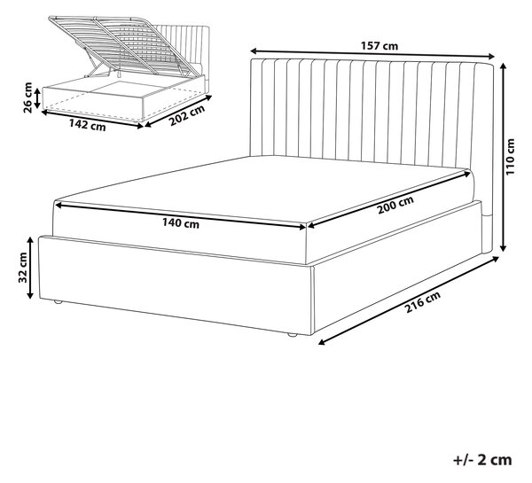 Posteľ s úložným priestorom béžový polyester 140 x 200 cm vysoké prešívané čelo nábytok do spálne