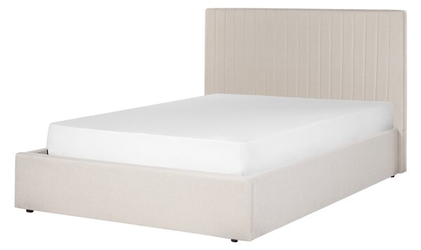 Posteľ s úložným priestorom béžový polyester 140 x 200 cm vysoké prešívané čelo nábytok do spálne