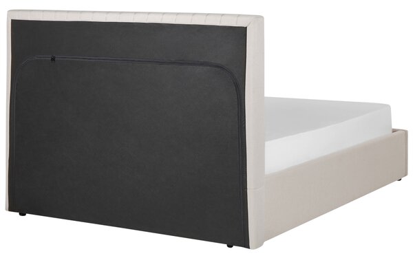 Posteľ s úložným priestorom béžový polyester 140 x 200 cm vysoké prešívané čelo nábytok do spálne