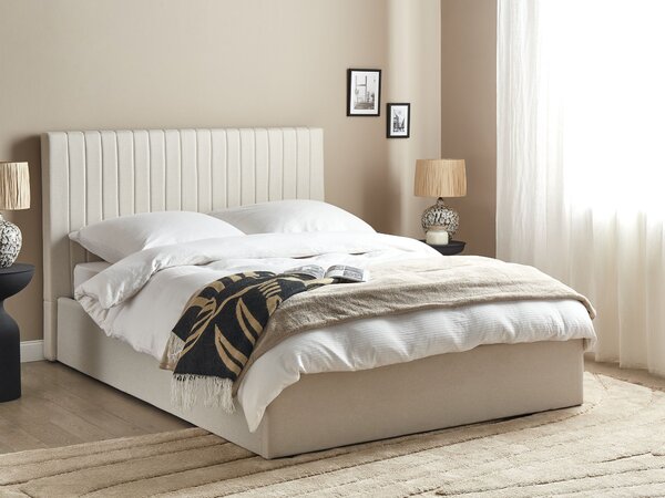 Posteľ s úložným priestorom béžový polyester 140 x 200 cm vysoké prešívané čelo nábytok do spálne