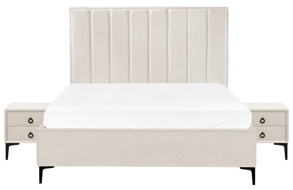 Sada nábytku do spálne krémová biela buklé čalúnenie posteľ s úložným priestorom 160 x 200 cm lamelový rošt 2 nočné stolíky moderný štýl