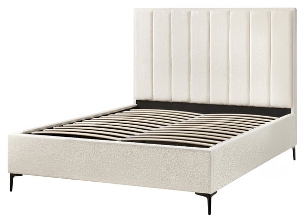 Posteľ s úložným priestorom krémová biela buklé čalúnenie 160 x 200 cm vysoké čelo kovové nohy moderný štýl spálňa