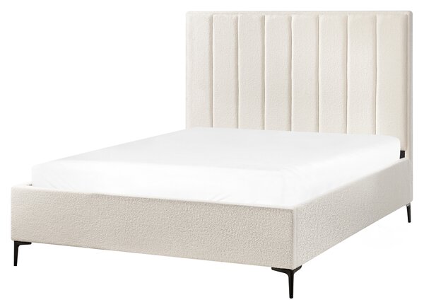 Posteľ s úložným priestorom krémová biela buklé čalúnenie 160 x 200 cm vysoké čelo kovové nohy moderný štýl spálňa