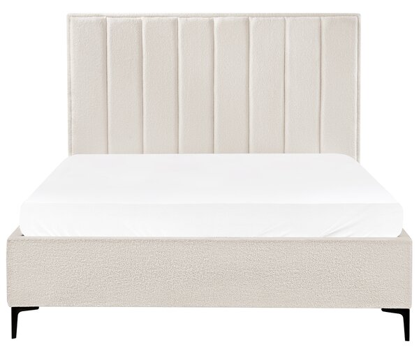 Posteľ s úložným priestorom krémová biela buklé čalúnenie 160 x 200 cm vysoké čelo kovové nohy moderný štýl spálňa