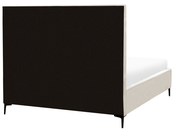 Posteľ s úložným priestorom krémová biela buklé čalúnenie 160 x 200 cm vysoké čelo kovové nohy moderný štýl spálňa