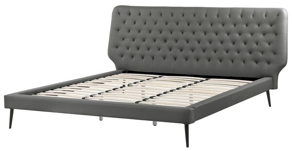 Posteľ sivá umelá koža 180 x 200 cm čalúnený rám postele s roštom prešívané čelo moderný dizajn