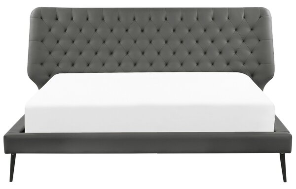 Posteľ sivá umelá koža 180 x 200 cm čalúnený rám postele s roštom prešívané čelo moderný dizajn