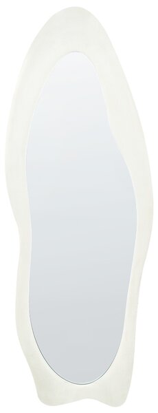 Nástenné zrkadlo biele MDF zamatový rám sklo 57 x 160 cm nepravidelný tvar závesné na stenu moderný štýl