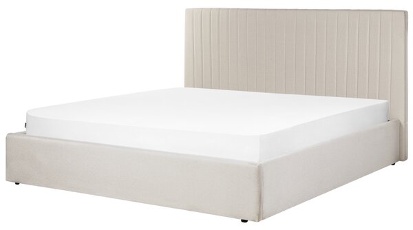 Posteľ s úložným priestorom béžový polyester 180 x 200 cm vysoké prešívané čelo nábytok do spálne