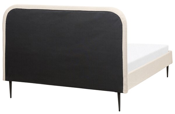 Posteľ béžová buklé čalúnenie 140 x 200 cm čelo lamelová základňa čierne nohy minimalistický dizajn