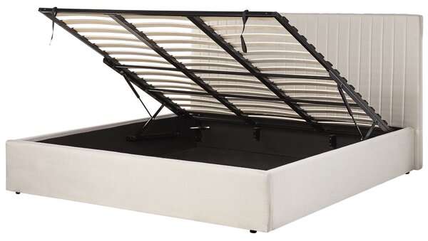 Posteľ s úložným priestorom béžový polyester 180 x 200 cm vysoké prešívané čelo nábytok do spálne