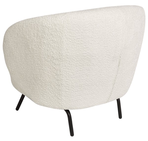 Kreslo biele buklé čalúnenie čierne kovové nohy zaoblené operadlo retro glamour art deco štýl obývačka