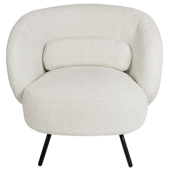 Kreslo biele buklé čalúnenie čierne kovové nohy zaoblené operadlo retro glamour art deco štýl obývačka