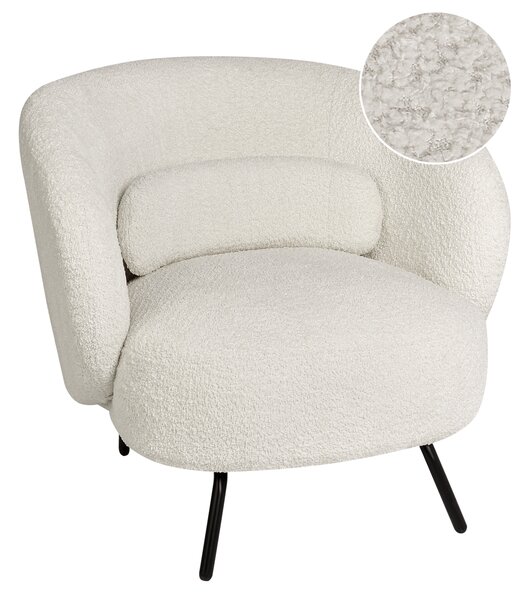 Kreslo biele buklé čalúnenie čierne kovové nohy zaoblené operadlo retro glamour art deco štýl obývačka