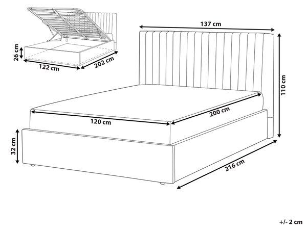 Posteľ s úložným priestorom sivý zamat 120 x 200 cm vysoké prešívané čelo nábytok do spálne